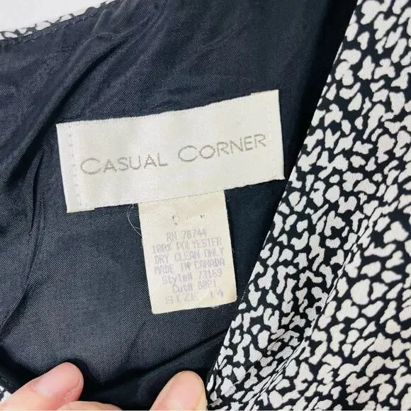 Vintage black white chiffon office abstract dots midi maxi dress 14 - Picture 6 of 7